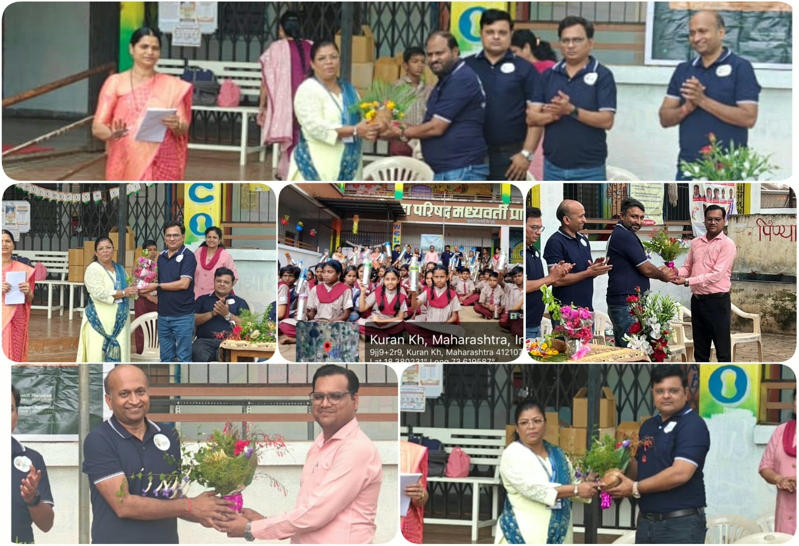 A collage of the school welcome, teachers, foundation members, and students